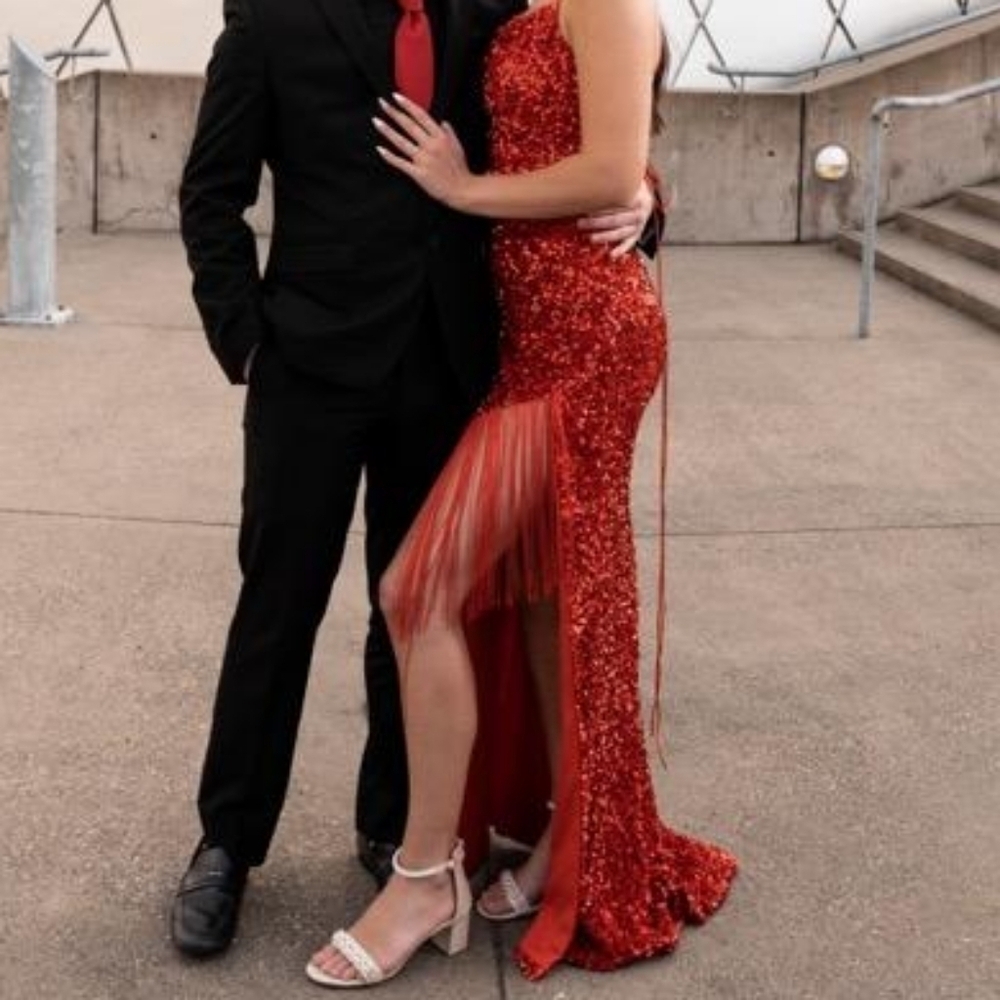 Zapaka Full Length Sequin Split Thigh Prom Dress Size 2